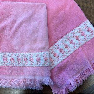 Pink Floral Embroidered Towels